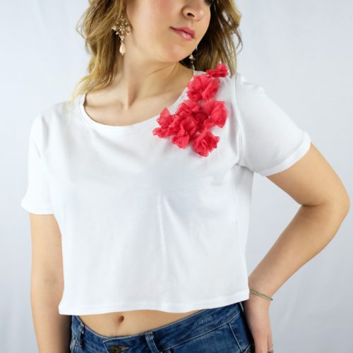 TSHIRT FIORI ROSSI 8211 con swarovsky